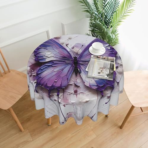 DLXW Tischdecke für runden Tisch, Ölgemälde, Schmetterling, Violett DLXW Tischdecke für runden Tisch, Ölgemälde, Schmetterling, Violett von DLXW
