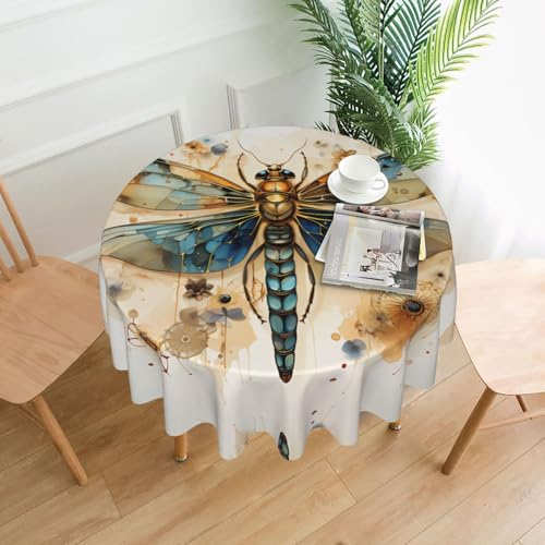 DLXW Tischdecke für runden Tisch, goldene zarte Libelle auf gelbem Hintergrund DLXW Tischdecke für runden Tisch, goldene zarte Libelle auf gelbem Hintergrund von DLXW