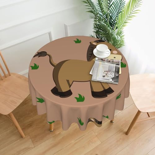 Dlxw Stilvolle runde Tischdecke mit wasserdichtem und knitterfreiem Muster-Design, geeignet für Innen- und Außenbereich, Motiv: Cartoon-Esel von DLXW