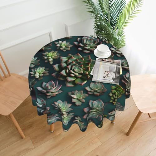 Dlxw Stilvolle runde Tischdecke mit wasserdichtem und knitterfreiem Muster-Design, geeignet für Innen- und Außenbereich, viele Sukkulenten Dlxw Stilvolle runde Tischdecke mit wasserdichtem und knitterfreiem Muster-Design, geeignet für Innen- und Außenbereich, viele Sukkulenten von DLXW