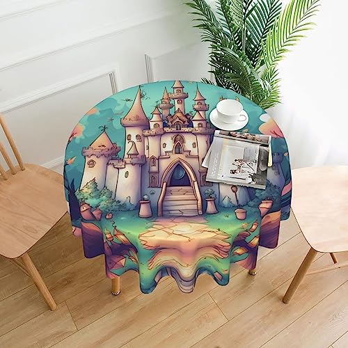 Dlxw Stilvolle runde Tischdecke mit wasserdichtem und knitterfreiem Muster-Design, geeignet für den Innen- und Außenbereich, klassisches Schloss von DLXW