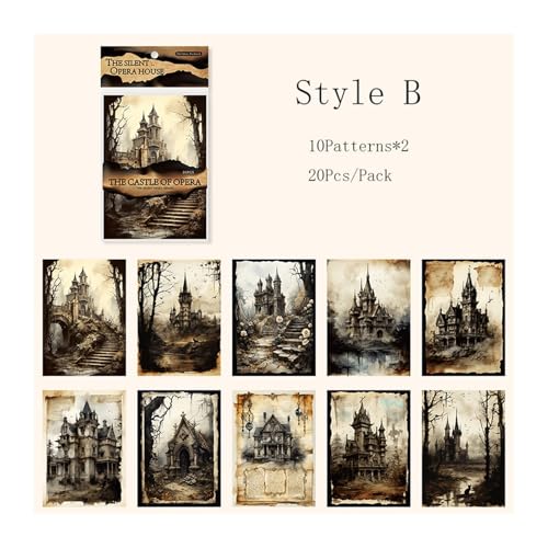 DLZFUDTY Sticker,Aufkleber 20 Stück Halloween Vintage Dark Series Dekorationsmaterial Papier Perfekt for Journal Collage Scrapbooking DIY Briefpapier(Castle) von DLZFUDTY