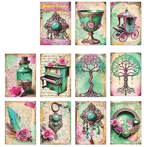 DLZFUDTY Sticker,Aufkleber 30 Stück Vintage-Scrapbooking-Materialpapier, dekoratives DIY-Tagebuchalbum, handgefertigtes Tagebuchalbum, dekoratives Hintergrundpapier(Pink Green) von DLZFUDTY