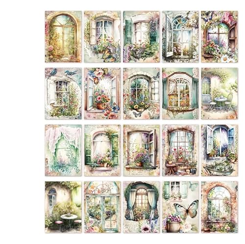 DLZFUDTY Sticker,Aufkleber 40 Stück Vintage-Türen, Fenster, Landschaftsmaterial, Papier, Dekor, Scrapbooking, Kunst, Handkonto, Hintergrund, Papier, Junk-Journal-Zubehör(A-30cm) von DLZFUDTY