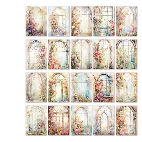 DLZFUDTY Sticker,Aufkleber 40 Stück Vintage-Türen, Fenster, Landschaftsmaterial, Papier, Dekor, Scrapbooking, Kunst, Handkonto, Hintergrund, Papier, Junk-Journal-Zubehör(B-36cm) von DLZFUDTY