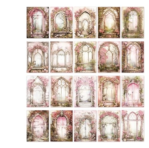 DLZFUDTY Sticker,Aufkleber 40 Stück Vintage-Türen, Fenster, Landschaftsmaterial, Papier, Dekor, Scrapbooking, Kunst, Handkonto, Hintergrund, Papier, Junk-Journal-Zubehör(D) von DLZFUDTY