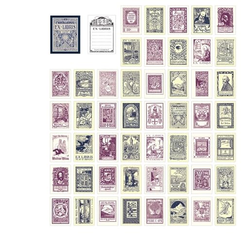 DLZFUDTY Sticker,Aufkleber 50 Stück Vintage-Materialpapier, dekoratives Tagebuch, Album, Scrapbooking-Material, Hintergrundpapier, Junk-Zeitschrift, Bastelpapier(Literary Bookcase) von DLZFUDTY