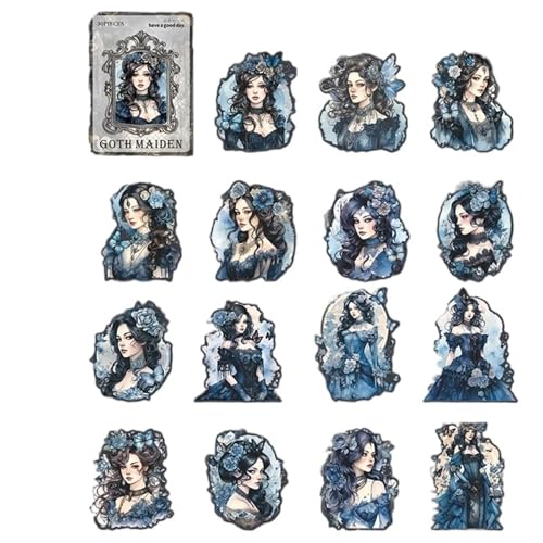 DLZFUDTY Sticker,Aufkleber 6style 30 Teile/Paket Retro PET Aufkleber Gothic Girl Serie Charakter Handbuch DIY Dekorative Material Aufkleber Dunkle Urlaub Geschenke(S21572-1) von DLZFUDTY