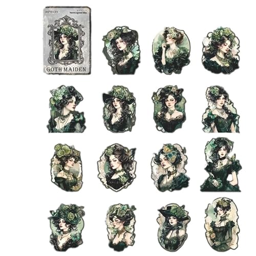 DLZFUDTY Sticker,Aufkleber 6style 30 Teile/Paket Retro PET Aufkleber Gothic Girl Serie Charakter Handbuch DIY Dekorative Material Aufkleber Dunkle Urlaub Geschenke(S21572-2) von DLZFUDTY