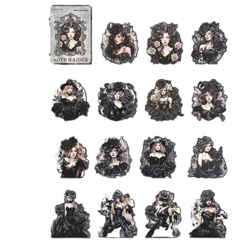 DLZFUDTY Sticker,Aufkleber 6style 30 Teile/Paket Retro PET Aufkleber Gothic Girl Serie Charakter Handbuch DIY Dekorative Material Aufkleber Dunkle Urlaub Geschenke(S21572-3) von DLZFUDTY