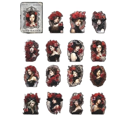 DLZFUDTY Sticker,Aufkleber 6style 30 Teile/Paket Retro PET Aufkleber Gothic Girl Serie Charakter Handbuch DIY Dekorative Material Aufkleber Dunkle Urlaub Geschenke(S21572-4) von DLZFUDTY