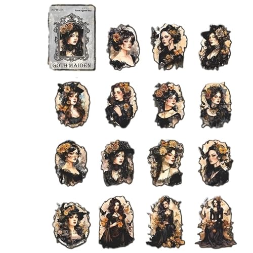 DLZFUDTY Sticker,Aufkleber 6style 30 Teile/Paket Retro PET Aufkleber Gothic Girl Serie Charakter Handbuch DIY Dekorative Material Aufkleber Dunkle Urlaub Geschenke(S21572-5) von DLZFUDTY