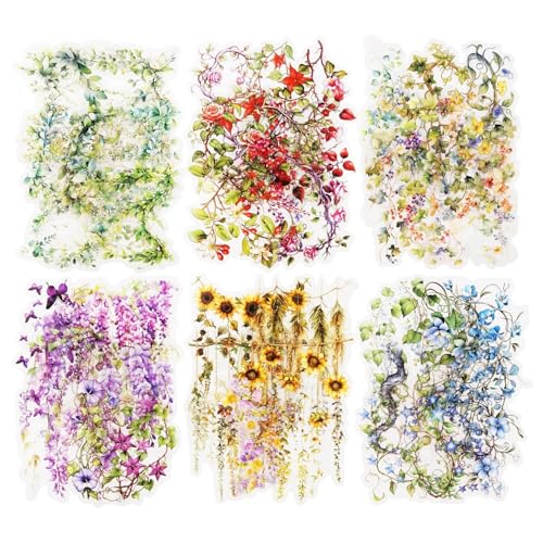 DLZFUDTY Sticker,Aufkleber PET-Aufkleber mit Blumenrankenmotiv, 120 Stück, große botanische Ephemera for Scrapbooking, Journaling, DIY-Bastelarbeiten und Kunstbedarf DLZFUDTY Sticker,Aufkleber PET-Aufkleber mit Blumenrankenmotiv, 120 Stück, große botanische Ephemera for Scrapbooking, Journaling, DIY-Bastelarbeiten und Kunstbedarf von DLZFUDTY