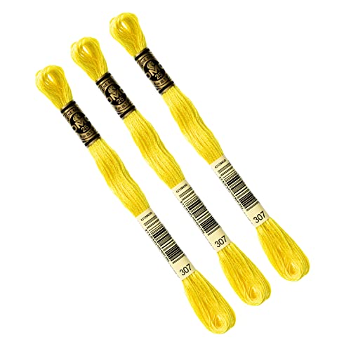 DMC - Set mit 3 Strängen DMC Gelb, 117 MC, 100 % Baumwolle, passt auf alle Techniken und Materialien, ideal für Kreuzstich von DMC