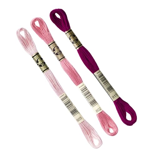 DMC - 3 Stränge DMC Sortiment Rosa Kragen 605-602-915, Moulined Stickgarn 117 MC, 100 % Baumwolle – passt sich an alle Techniken und alle Materialien an, ideal für Kreuzstich von DMC
