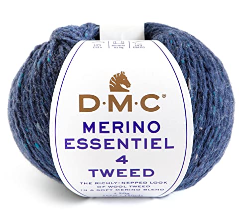 DMC Wolle Strickgarn Handstrickgarn Merino Essentiel 4 Tweed, soft merino blend mit Merinowolle (903 dunkelblau) von DMC
