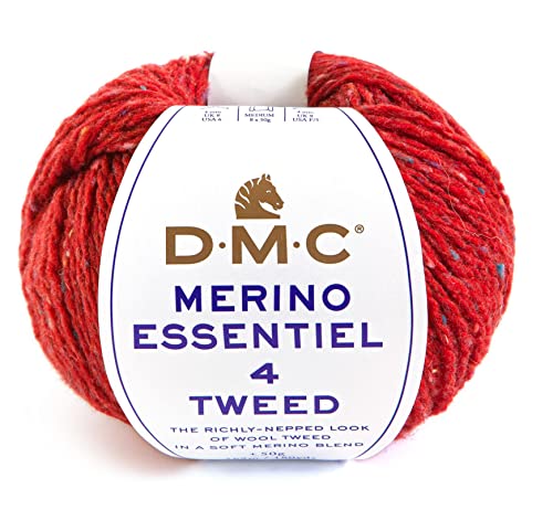 DMC Wolle Strickgarn Handstrickgarn Merino Essentiel 4 Tweed, soft merino blend mit Merinowolle (906 rot) von DMC