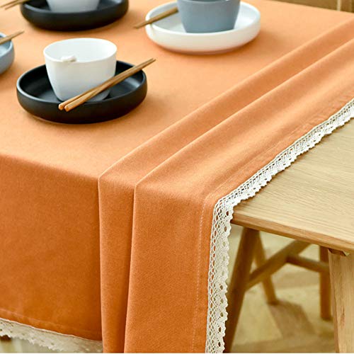DMCE Baumwoll-leinen Faltenfrei Einfach Nordic Tischdecke,Essentials Waschbare Dekorative Tischtuch,Für Esszimmer Küche Orange 110x160cm(43x63inch) von DMCE