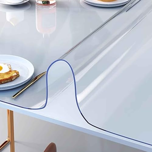 Transparenter Tischdeckenschutz, 2 mm Dicke transparente Tischschutzmatte für Esszimmertische, 70 x 180 cm/80 x 200 cm/90 x 160 cm Kunststoff-Tischdecke, wasserdichte Tischunterlage für Küche, Büro(90 von DMCHENGMA