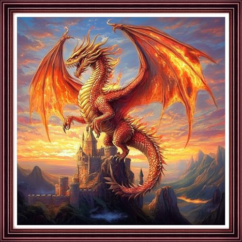 DMCVIVR Gestempelte Kreuzstich-Sets für Anfänger und Erwachsene, Nadelspitzen-Sets für Anfänger, Sticksets für Erwachsene, Kreuzstich-Set für Anfänger, 11 CT-Flying Dragon Castle, 45,7 x 45,7 cm DMCVIVR Gestempelte Kreuzstich-Sets für Anfänger und Erwachsene, Nadelspitzen-Sets für Anfänger, Sticksets für Erwachsene, Kreuzstich-Set für Anfänger, 11 CT-Flying Dragon Castle, 45,7 x 45,7 cm von DMCVIVR