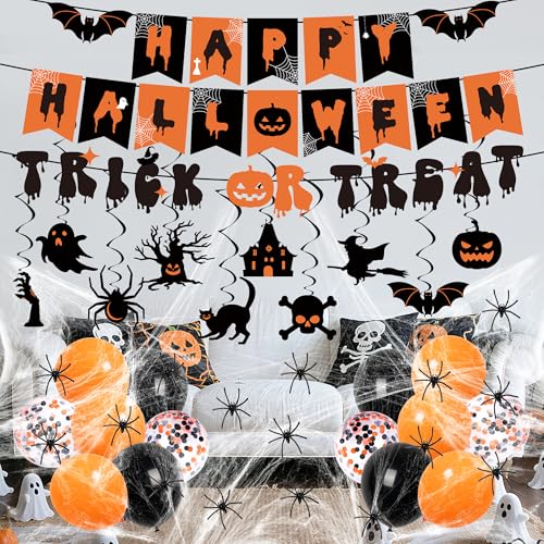 DMIGHT Halloween Dekorationen Kit - Hängende Wirbel, Banner, Luftballons, 333 Sq.Ft Spinnweben Halloween Dekorationen mit 20 gefälschten Spinnen für Indoor Outdoor Party Supplies von DMIGHT