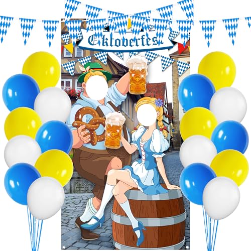 DMIGHT Oktoberfest Dekorationen Set mit Kulisse, Wimpel Banner und Luftballons, Oktoberfest Party Supplies für Bayerisches Thema, Photo Booth Requisiten Dekorationen für Deutsche Themenparty Bierfest von DMIGHT