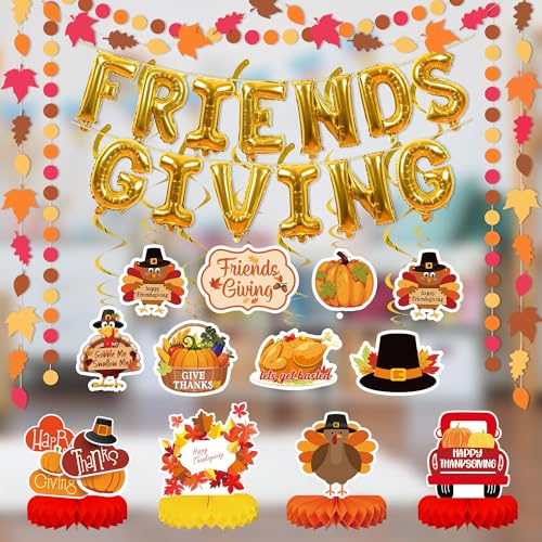Freundschaftsdekorationen, Thanksgiving-Dekorationen, Freundschafts-Ballonbanner, hängende Wirbel, Thanksgiving-Mittelstück, Herbstblatt-Punkt-Girlanden für Thanksgiving, Party, Kaminsims, Innenbüro von DMIGHT