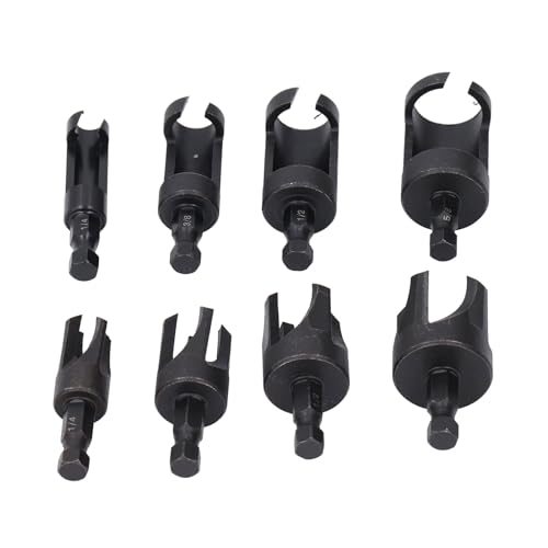 8 PCs Holzsteckerschneider, 1/4 in Hex Shank Carbon Stahl -Stecker Cutter Set, Bohrbit -Schneidwerkzeug für (5/8 Zoll, 1/2 Zoll, 3/8 Zoll, 1/4 Zoll) von DMLENGOIN