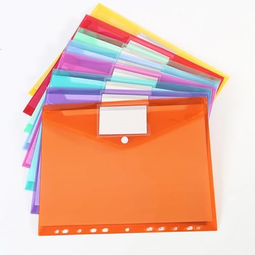 8 Stück Dokumententasche A4, Wasserdichte Dokumentenmappe mit 11 Lochrand Klettverschluss und Etikettentasche Bunte Mappen für Dokumente Organisieren, Bürobedarf, Hausaufgaben von DMOPRDNB