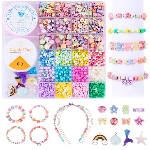 DMOPRDNB 2200 Stück Perlen zum Auffädeln, Bunte Anhänger Meerjungfrau perlen Schmuck Ketten Bastelset, Geschenke für Mädchen für DIY Armbänder Handwerk Schmuckherstellung DMOPRDNB 2200 Stück Perlen zum Auffädeln, Bunte Anhänger Meerjungfrau perlen Schmuck Ketten Bastelset, Geschenke für Mädchen für DIY Armbänder Handwerk Schmuckherstellung von DMOPRDNB
