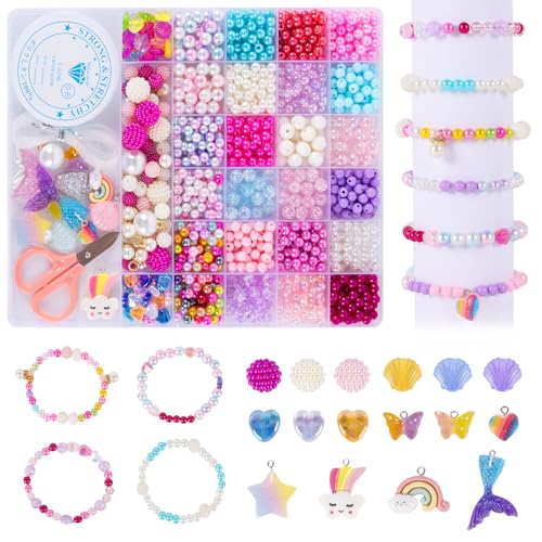 DMOPRDNB 600+ Stück Perlen zum Auffädeln, Bunte Anhänger Meerjungfrau perlen Schmuck Ketten Bastelset, Geschenke für Mädchen für DIY Armbänder Handwerk Schmuckherstellung DMOPRDNB 600+ Stück Perlen zum Auffädeln, Bunte Anhänger Meerjungfrau perlen Schmuck Ketten Bastelset, Geschenke für Mädchen für DIY Armbänder Handwerk Schmuckherstellung von DMOPRDNB
