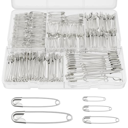 Sicherheitsnadeln, 340 Stück Haltbar Sicherheit Pins in 6 Verschiedenen Größen mit Box für Kleidung, Gebogene Sicherheitsnadeln, Basteln Nähen Säumen Craft von DMOPRDNB