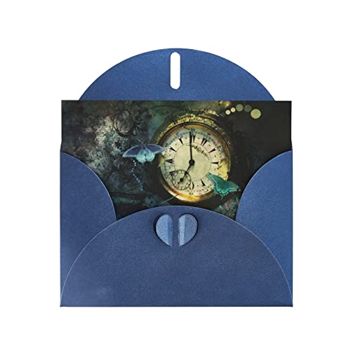 DMORJ Blaue Schmetterlings-Uhren, hochwertige Perlenpapier-Grußkarte, 10,2 x 15,2 cm, für Geburtstagskarte, Hochzeitstag, Einladungskarte von DMORJ