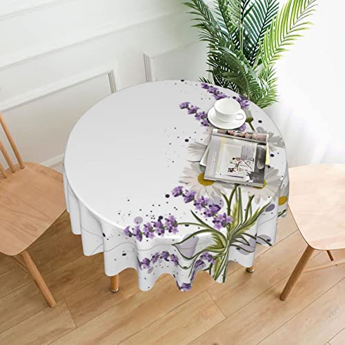 DMORJ Runde Tischdecke mit Lavendel- und Gänseblümchen-Motiv: waschbare Polyester-Tischdecke, perfekt für Buffet-Tische, Partys, Picknick-Mittagessen. - 152,4 cm von DMORJ