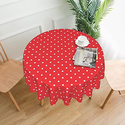 DMORJ Runde Tischdecke mit roten und weißen Punkten, waschbar, perfekt für Buffet-Tische, Partys, Picknick-Mittagessen. - 152,4 cm von DMORJ