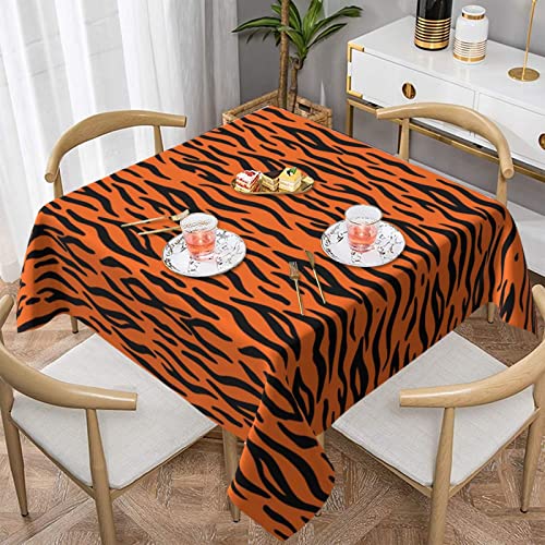 DMORJ Tischdecke mit Tigerstreifen, orangefarbenes Muster, 137,2 x 137,2 cm, waschbar, Polyester, rund, perfekt für Buffet-Tische, Partys von DMORJ