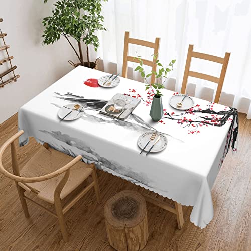 Japanische Tischdecke, mit rotem Sonnenmotiv, waschbar, quadratisch, 137 x 183 cm, perfekt für Buffet-Tische, Partys, Festtagsessen usw. von DMORJ