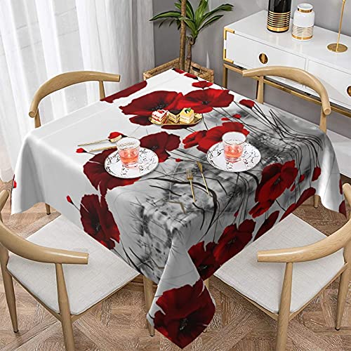 Rote Mohnblumen-Tischdecke, 152,4 x 152,4 cm, waschbar, Polyester, ideal für Buffet-Tische, Partys, Urlaubsessen von DMORJ