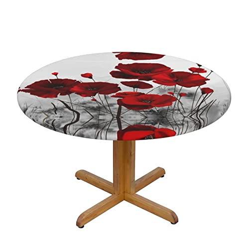 Runde Tischdecke mit roten Mohnblumen, waschbar und wiederverwendbar, schützt und dekoriert den Esstisch S für 101,6 cm - 127 cm runde Tische von DMORJ
