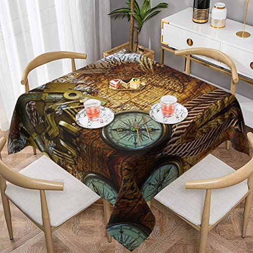 Tischdecke mit Kompass und Alte Weltkarte, waschbar, Polyester, 152,4 x 152,4 cm, ideal für Buffet-Tische, Partys, Festtagsessen von DMORJ