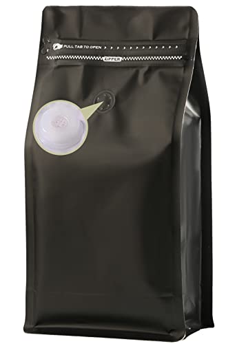 DMPACKDM Kaffeebeutel mit Ventil, (473 ml, 0,5 kg, 50 Stück), leere schwarze Aluminiumfolie, flacher Boden, stehend, hitzeversiegelte Kaffeebohnen, Aufbewahrungstaschen, seitlicher Reißverschluss, von DMPACKDM