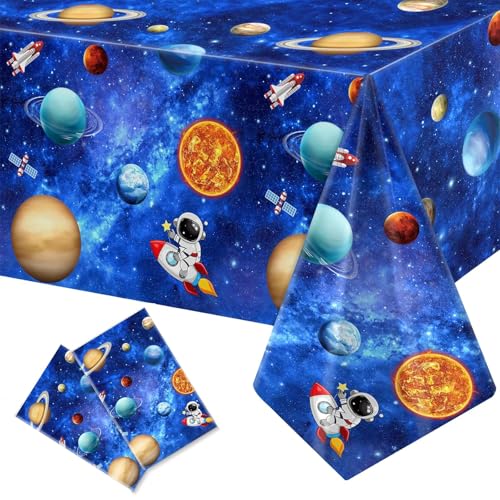 DMSESRLS 2 Stück Planeten Deko Tischdecke, 137x274cm Weltraum Kindergeburtstag Tischdecke, Weltraum Deko Tischdecke für Party, Geburtstag, Hochzeit, Weihnachten von DMSESRLS