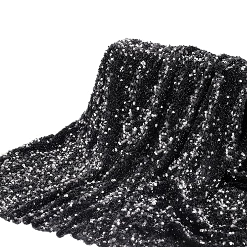 DMiotech 1 Yard Schwarzer Paillettenstoff Samt Glitzernd Schillernd 4ft Breite für DIY Nähen Tischdecke Hintergrund Kleidung Kleid DMiotech 1 Yard Schwarzer Paillettenstoff Samt Glitzernd Schillernd 4ft Breite für DIY Nähen Tischdecke Hintergrund Kleidung Kleid von DMiotech