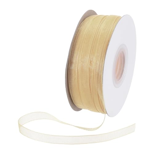 DMiotech 100 Yards Organza Band 1/4 Zoll Champagner Chiffon Band Schimmernde Transparente Geschenkband für Blumensträuße Hochzeit Geburtstag DIY Dekoration von DMiotech