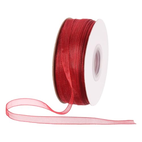DMiotech 100 Yards Organza Band 1/4 Zoll Dunkelrotes Chiffonband Schimmerndes Transparentes Geschenkverpackungsband für Blumensträuße Hochzeit Geburtstag DIY Dekoration von DMiotech