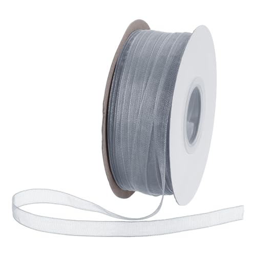 DMiotech 100 Yards Organza Band 1/4 Zoll Graues Chiffonband Schimmerndes Transparentes Geschenkverpackungsband für Blumensträuße Hochzeit Geburtstag DIY Dekoration von DMiotech