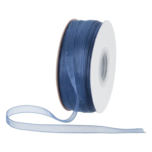 DMiotech 100 Yards Organza Band 1/4 Zoll Tiefblau Chiffon Band Schimmernde Transparente Geschenkverpackungsbänder für Blumensträuße Hochzeit Geburtstag DIY Dekoration von DMiotech