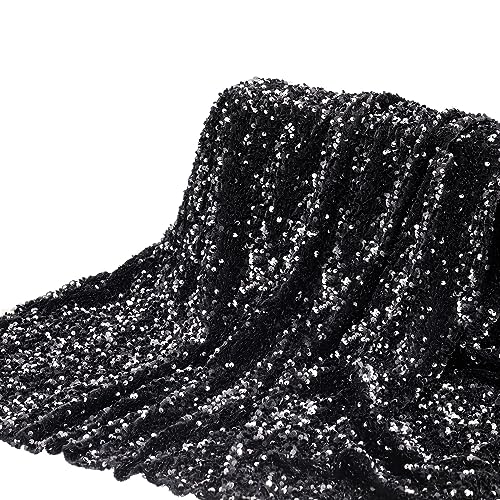 DMiotech 2 Meter Schwarzer Paillettenstoff Samt Glitzernd Schillernd 1,2 Meter Breite für DIY Nähen Tischdecke Hintergrund Kleidung Kleid von DMiotech