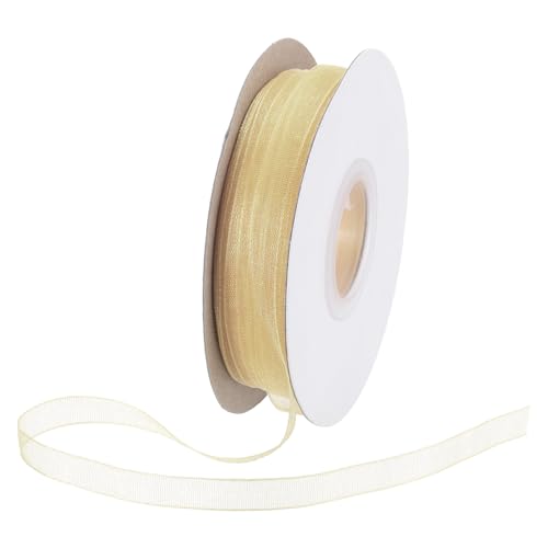 DMiotech 50 Yards Organza Band 1/4 Zoll Champagner Chiffon Band Schimmernde Transparente Geschenkband für Blumensträuße Hochzeit Geburtstag DIY Dekoration von DMiotech