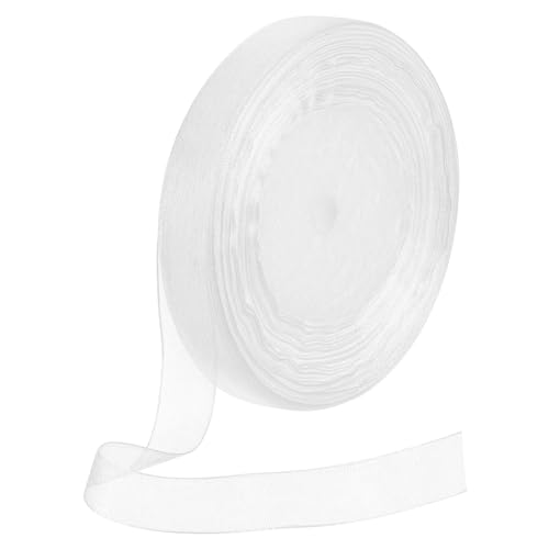 DMiotech 50 Yards Organzaband, 5/8 Zoll, weißes Chiffonband, schimmernd, transparent, Geschenkverpackungsbänder für Blumensträuße, Hochzeit, Geburtstag, DIY-Dekoration von DMiotech